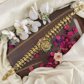 Vriksham Lakshmi Pendant Peacock Jadau Bridal Hip Chain-Green Bead-G17634